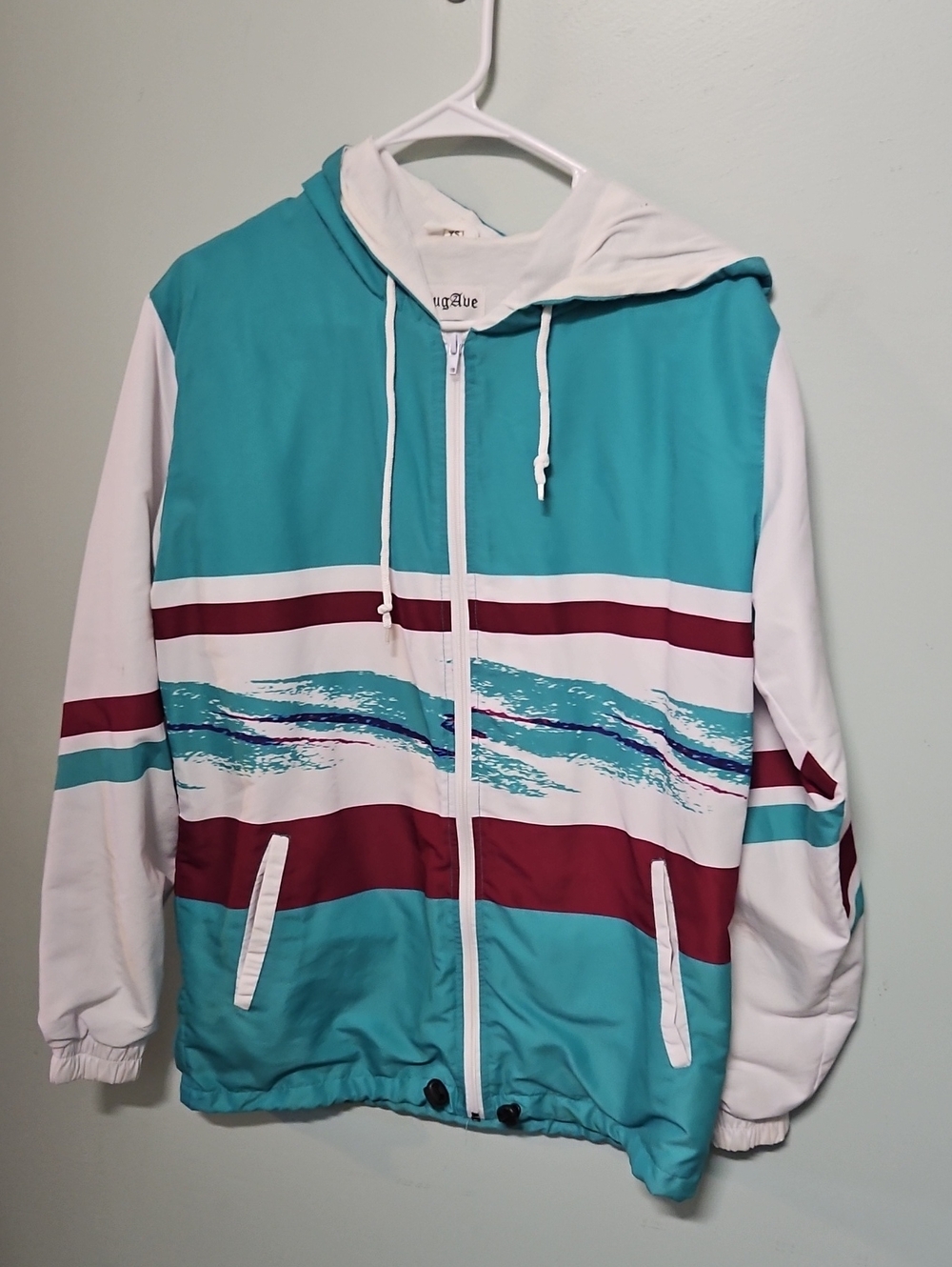 Thug Ave Vintage Teal and White Retro Stripe Hooded Jacket
